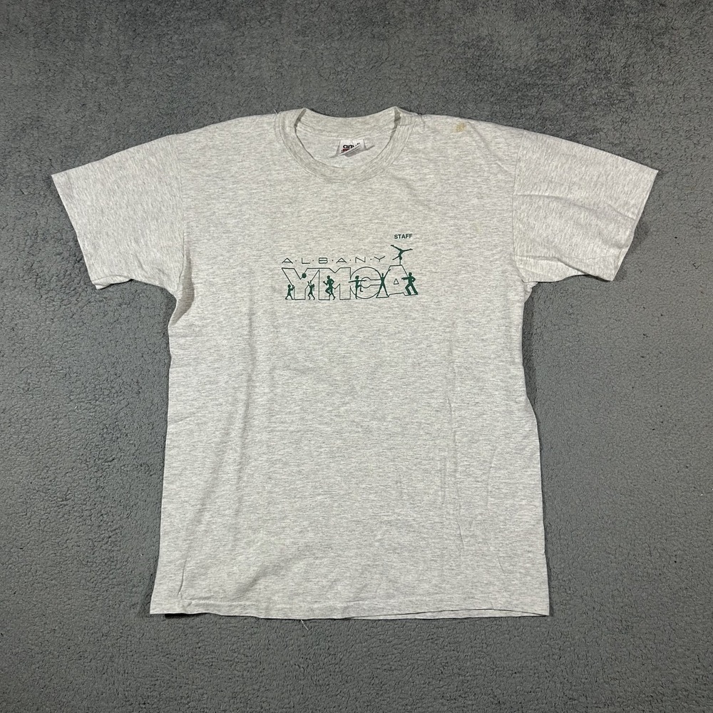 Vintange 90's Anvil Heather Gray T-shirt "Albany YMCA Staff" Men's Large #2974